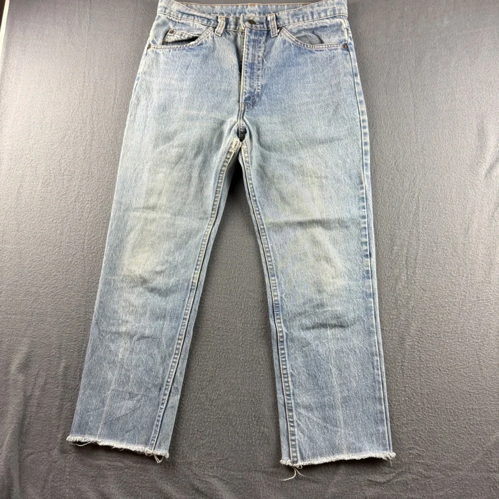 Vintage Levis Jeans Mens 32x25 Blue Orange Tab 70s 80s YKK Zipper Raw Hem Thrash